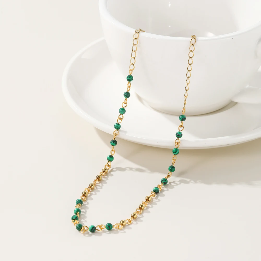 Collier Malachite en Acier Inoxydable Plaqué Or 18K | Milano - 1