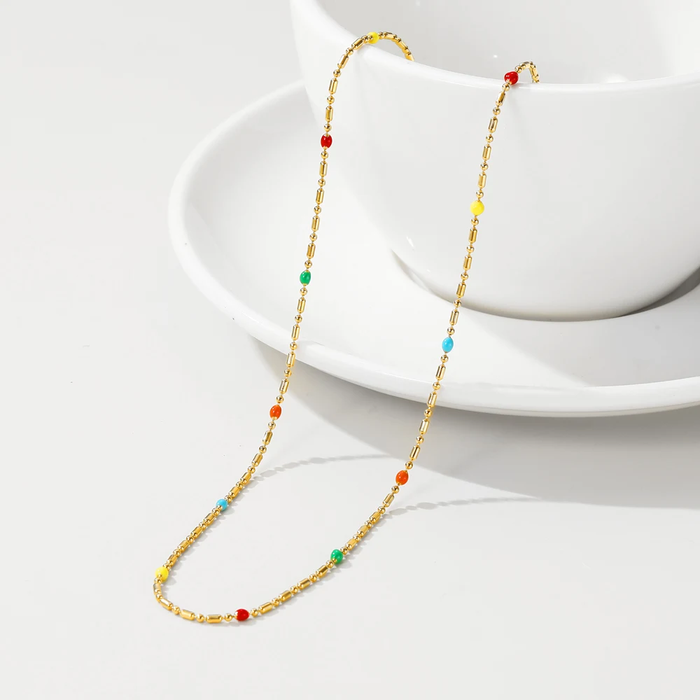 Collier en acier inoxydable avec perles multicolores | Miraya - 1