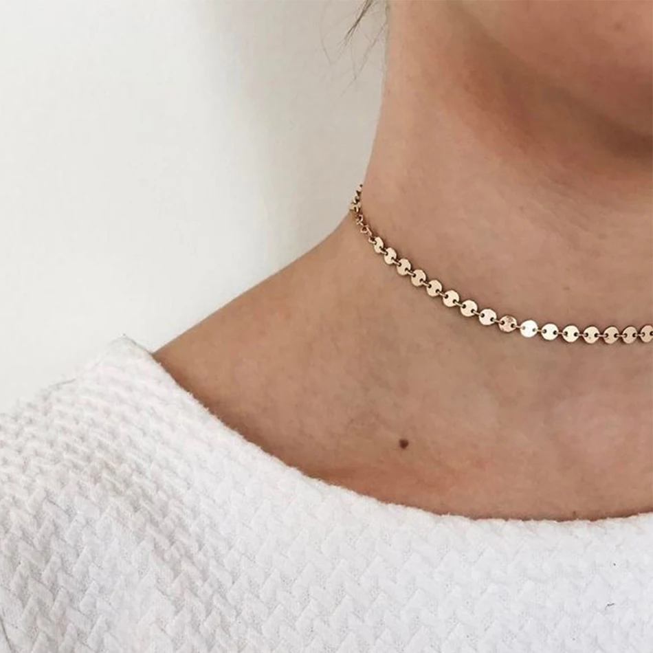 Collier ras du cou doré avec disques | Choker