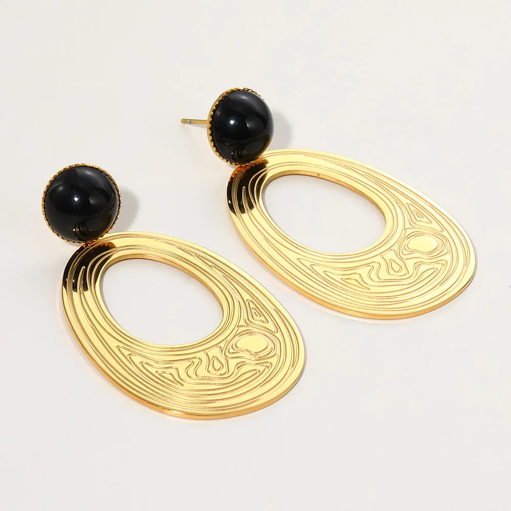 Boucles d'oreilles en acier inoxydable avec pendentifs noirs | Salma