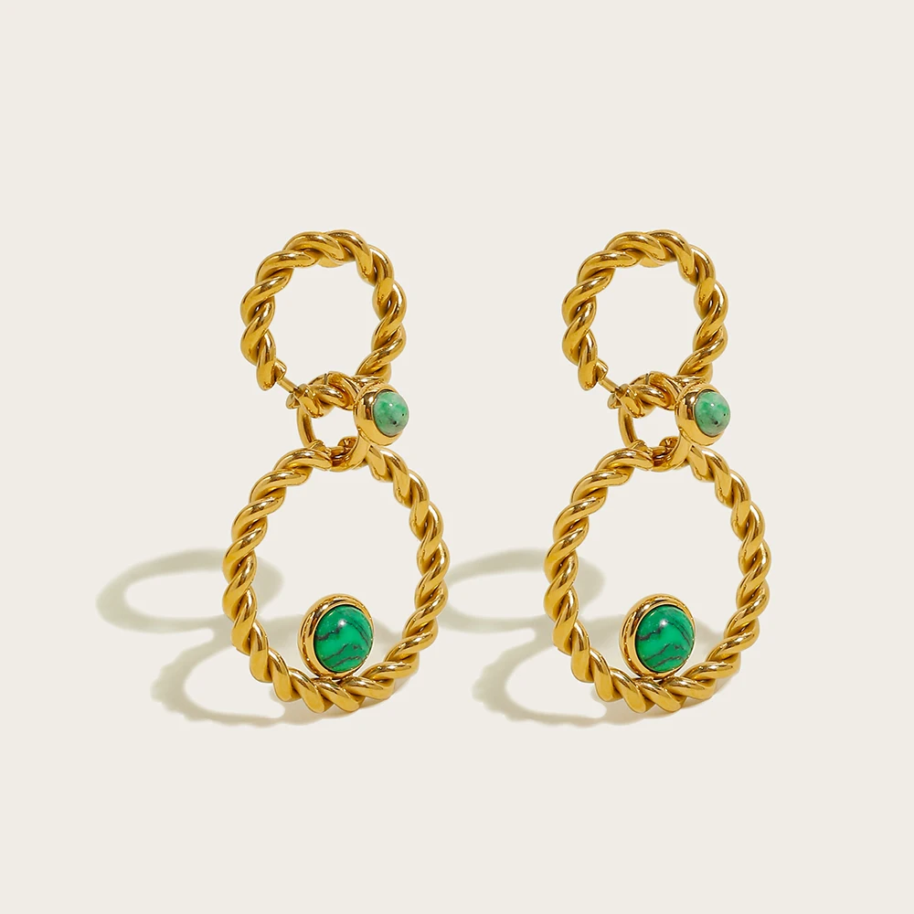 Boucles d'Oreilles en Acier Inoxydable avec Malachite et Turquoise Africaine | Aras