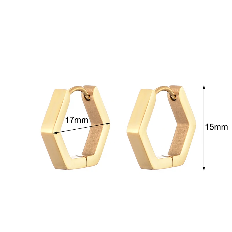 Boucles d'oreilles créoles pentagonales en acier inoxydable doré | Feyra - 1