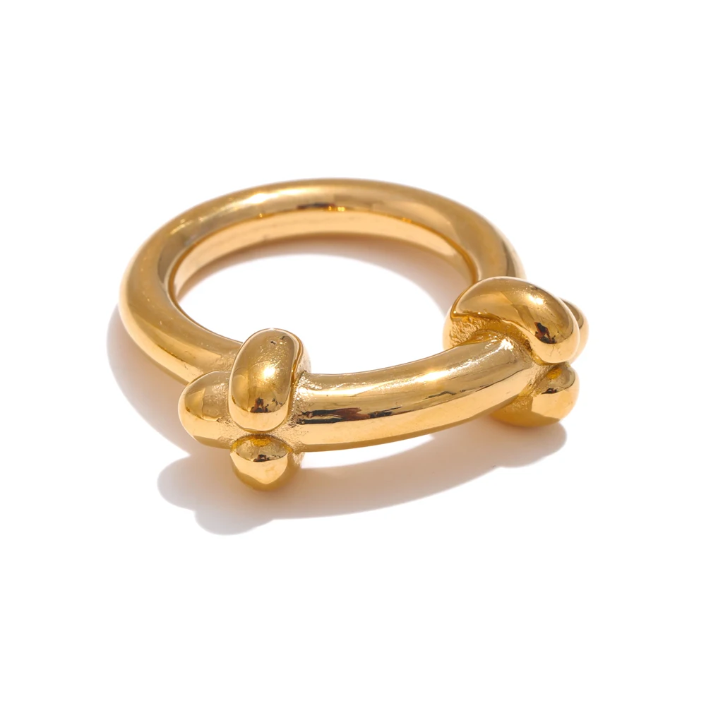 Bague en acier inoxydable doré 18K avec nœud géométrique  | Othea