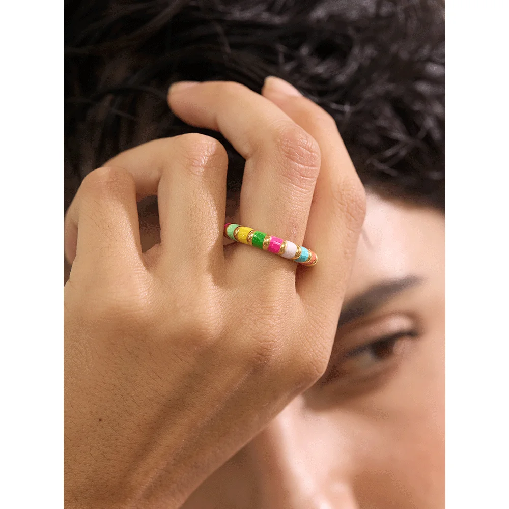 Bague ouverte en acier inoxydable colorée  | Yona - 1