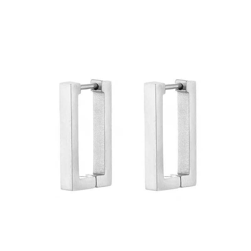 Boucles d'oreilles créoles rectangulaire en acier inoxydable argenté | Tyla