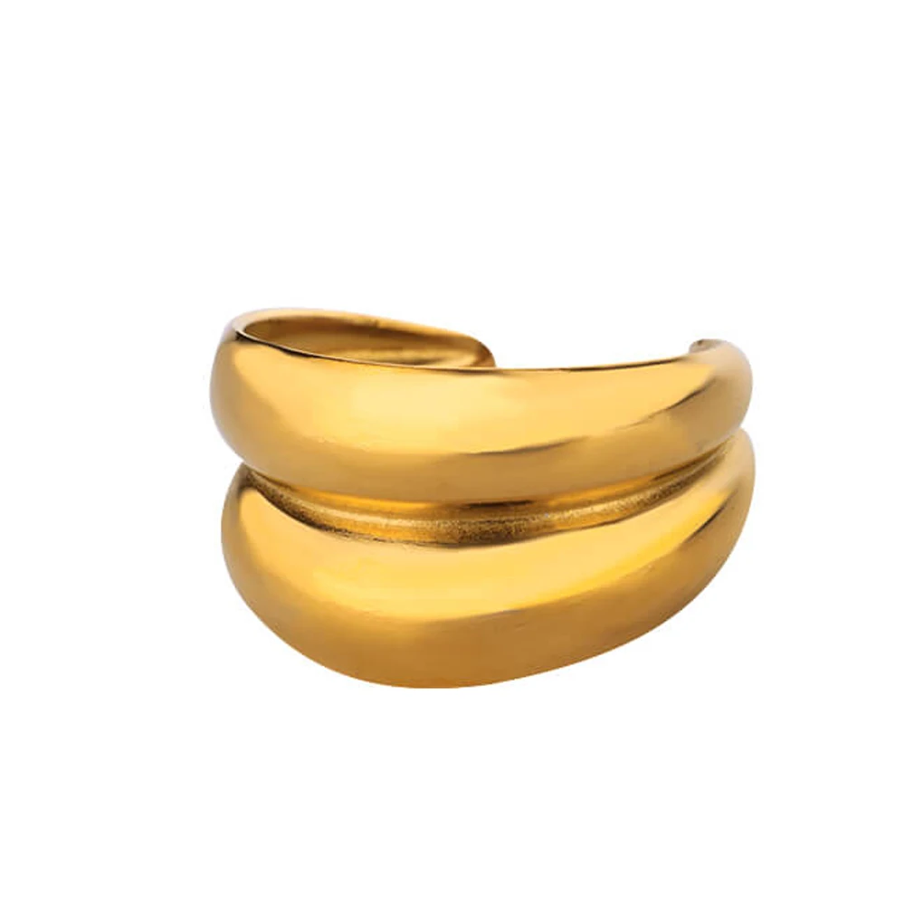 Bague géométrique double en acier inoxydable doré  | Dala