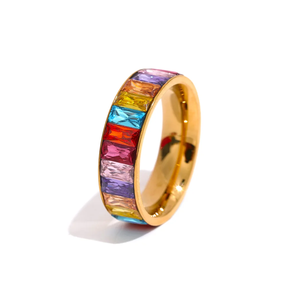 Bague multiple en acier inoxydable avec zircon cubique coloré et brillant | Ilia