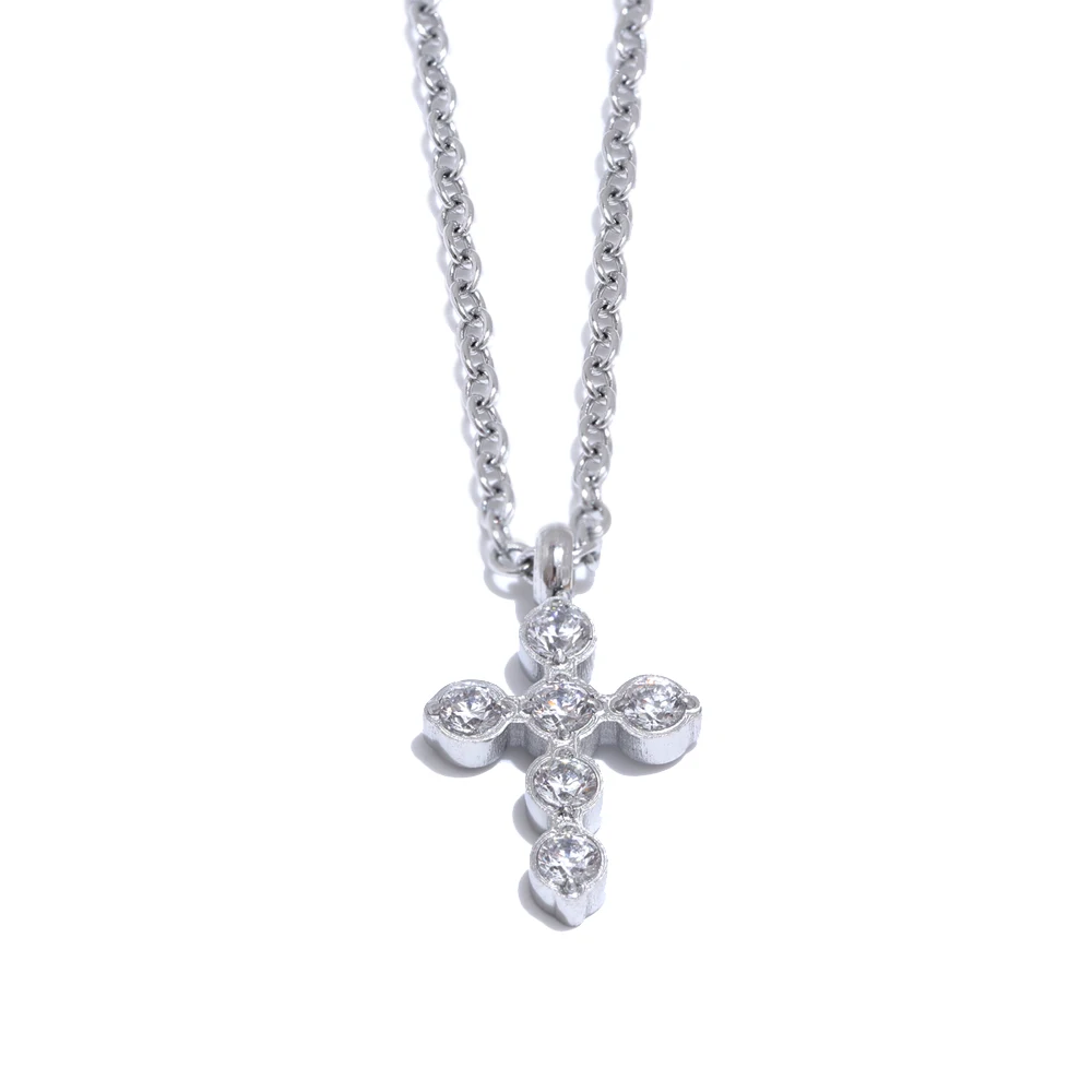 Collier pendentif croisé en zirconium cubique doré et platine | Rhea