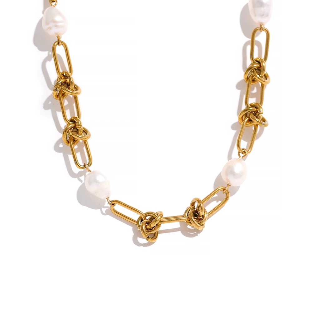 Collier bracelet en perles naturelles et acier inoxydable doré 18k  | Mila