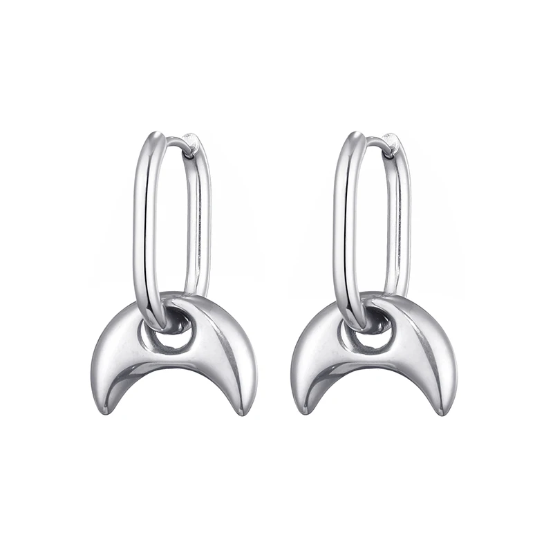 Boucles d'oreilles pendantes en acier inoxydable lunes argentées | Lina