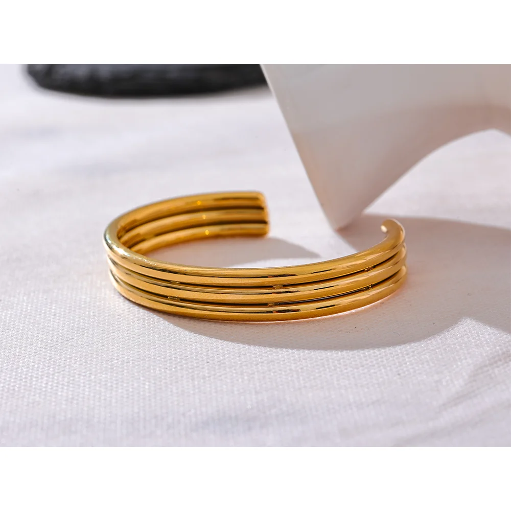 Bracelet ouvert en acier inoxydable plaqué or 18K, 65mm | Kima - 1