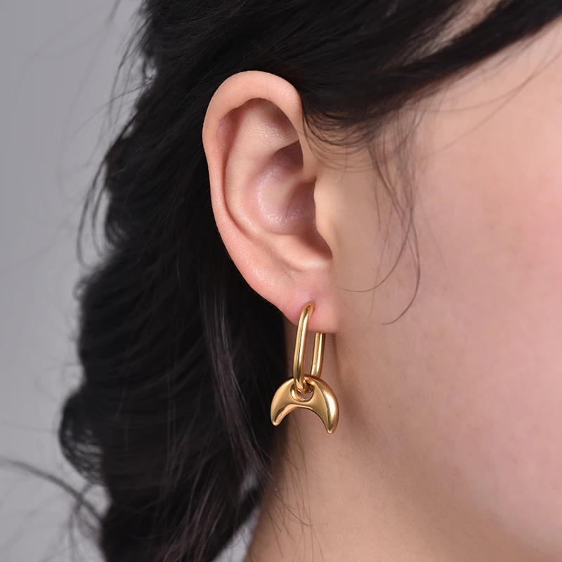 Boucles d'oreilles pendantes en acier inoxydable lunes dorées | Lira - 1