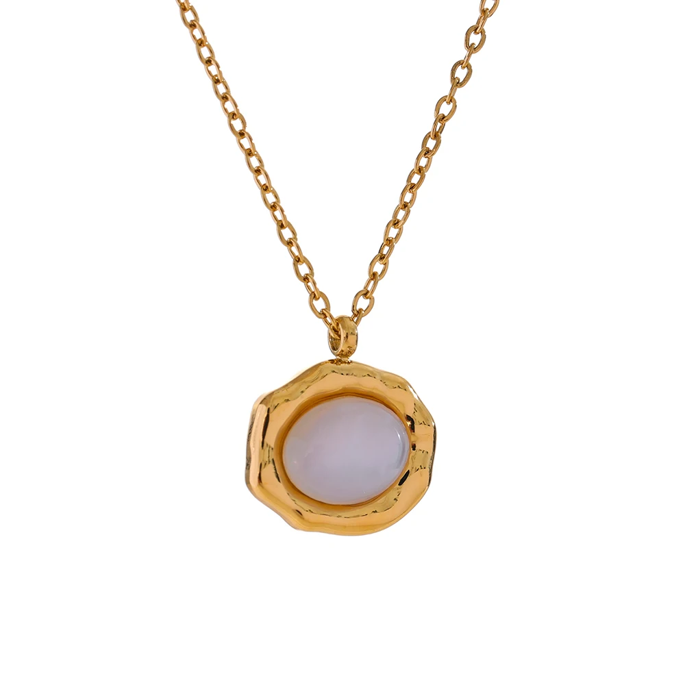 Collier pendentif rond en coquillage doré en acier inoxydable étanche | Sela