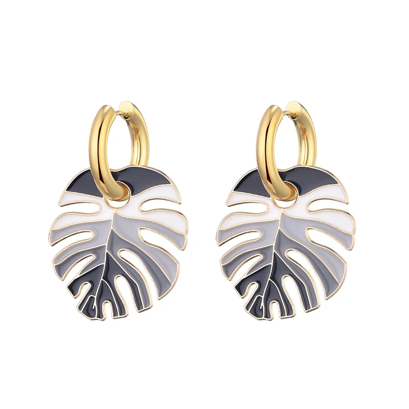 Boucles d'oreilles pendantes en acier inoxydable avec motif feuilles colorées | Vaya