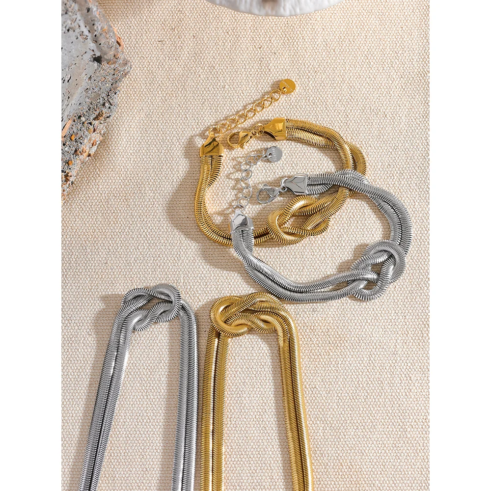Collier et bracelet en acier inoxydable serpent , ensemble imperméable | Elya - 4