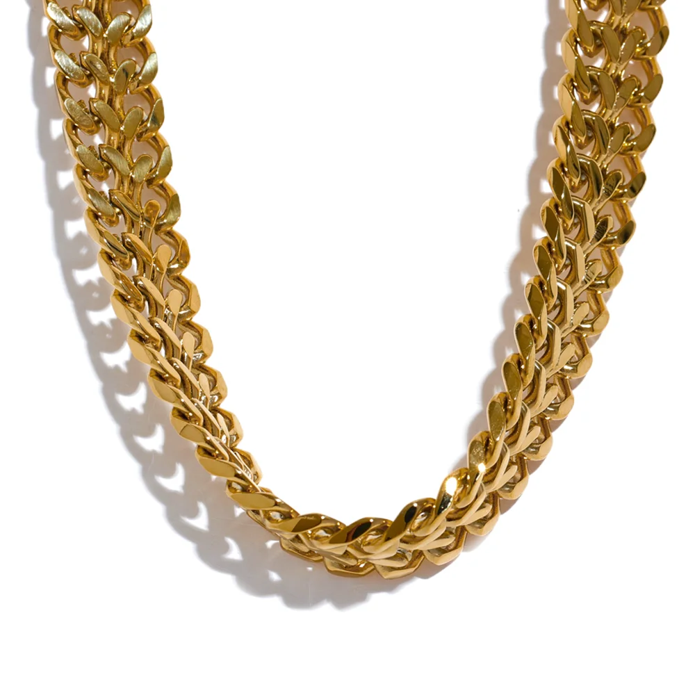 Collier large et bracelet en acier inoxydable poli plaqué or 18K | Layla