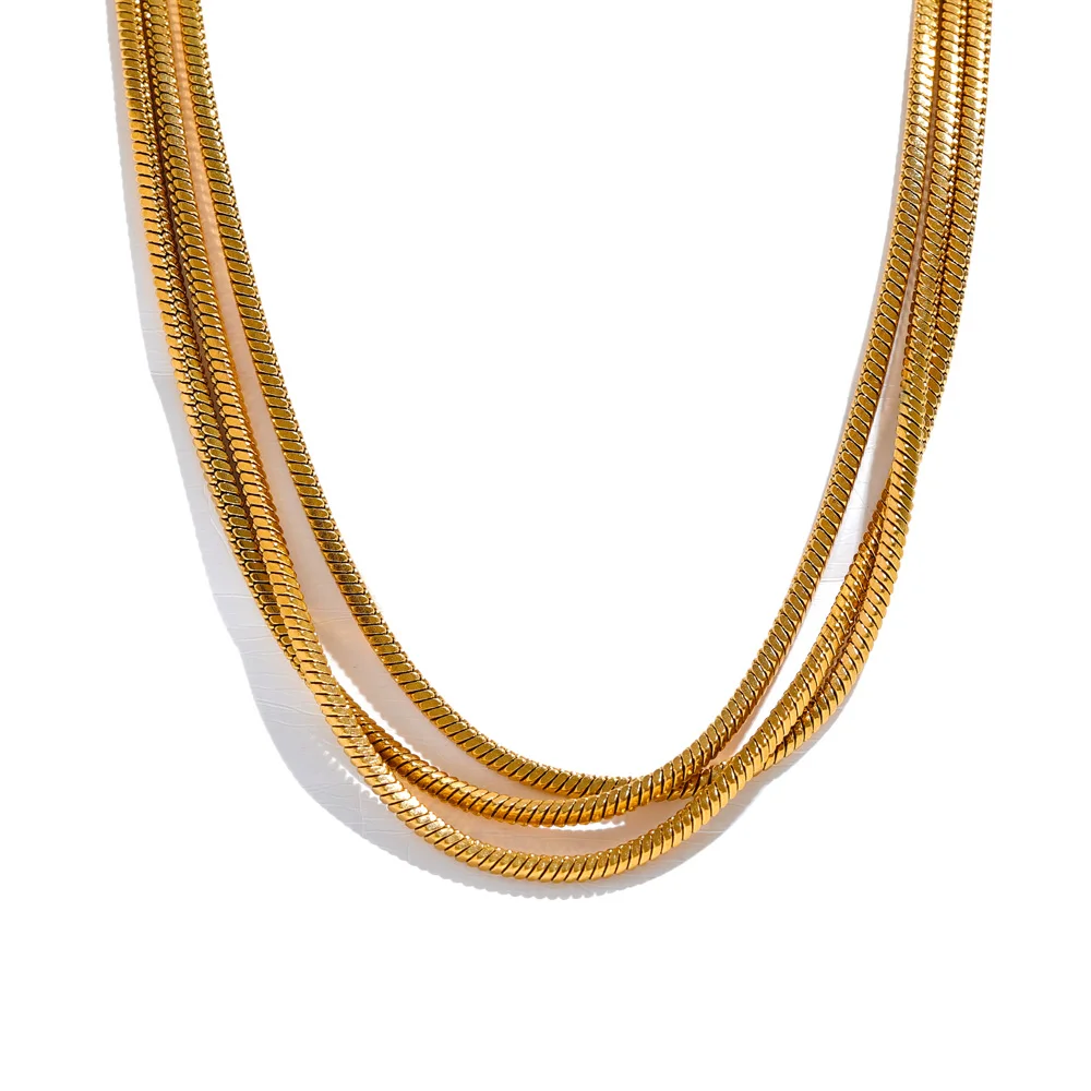 Collier long en acier inoxydable doré 18K ajustable à plusieurs couches | Azra