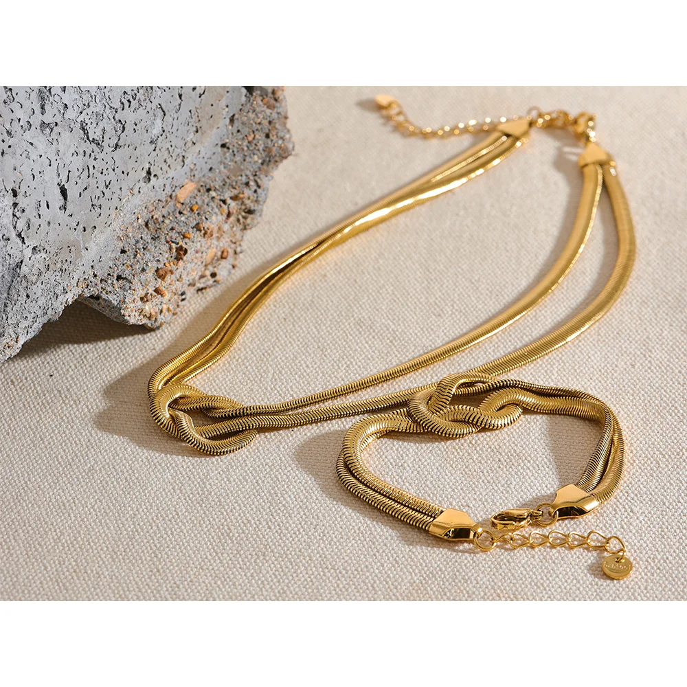 Collier et bracelet en acier inoxydable serpent , ensemble imperméable | Elya - 3