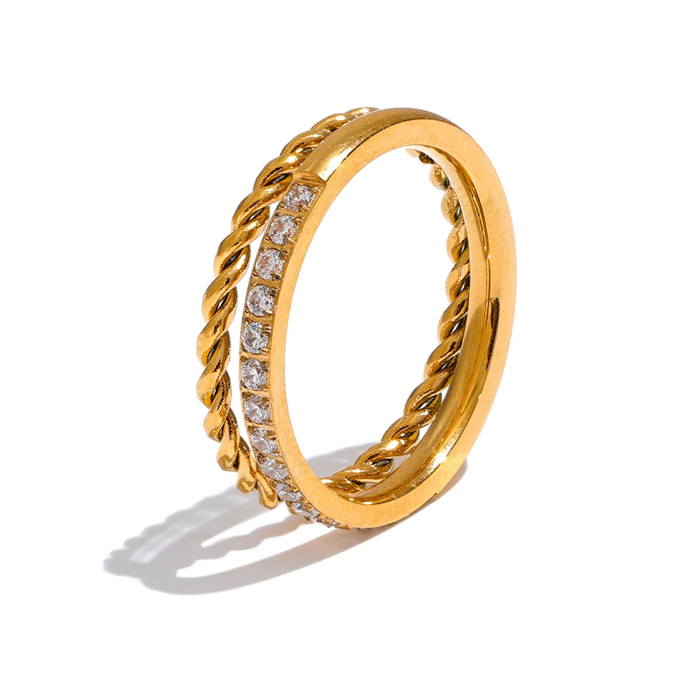 Bague dorée double anneau en zirconium | Mely