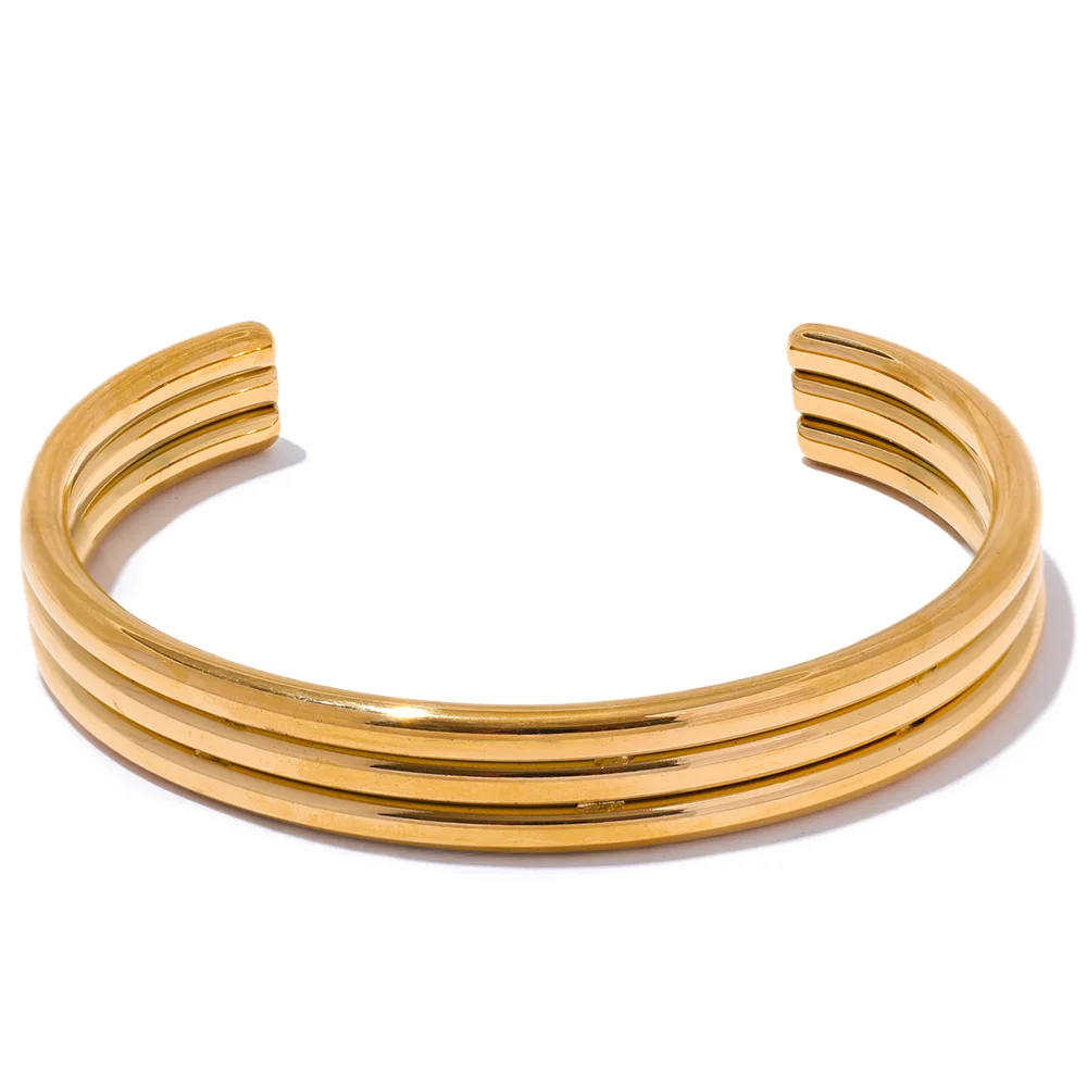 Bracelet ouvert en acier inoxydable plaqué or 18K, 65mm | Kima