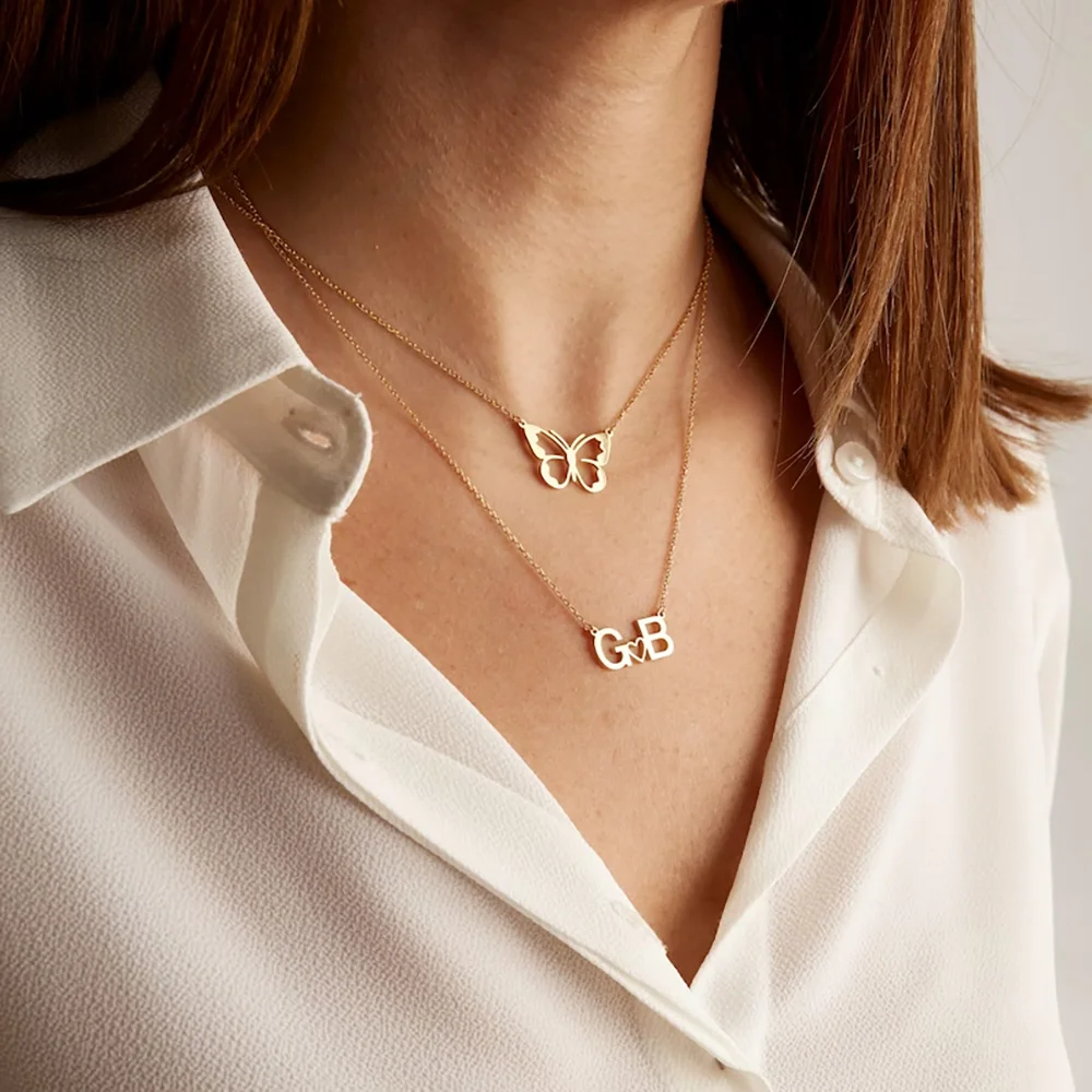 Collier personnalisé en acier inoxydable avec initiales et pendentif cœur s | Nixe