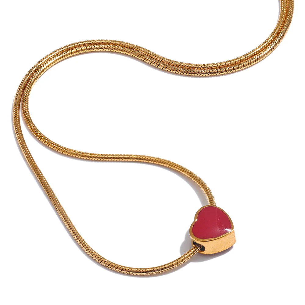 Collier en acier inoxydable 316L avec cœur en émail rouge | Maya