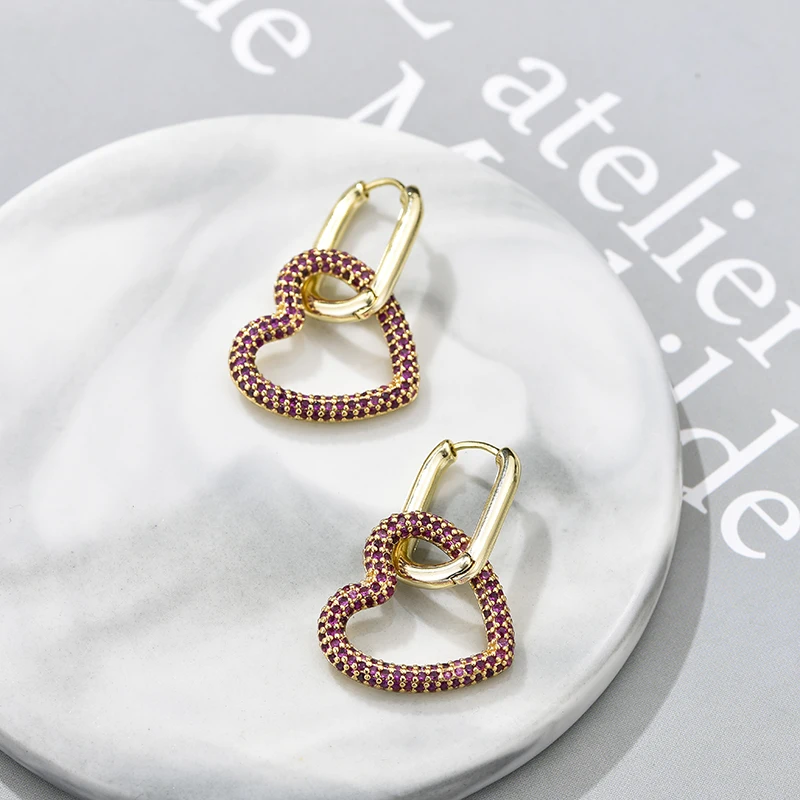 Boucles d'oreilles géométriques dorées en zircon  | Ayra - 1