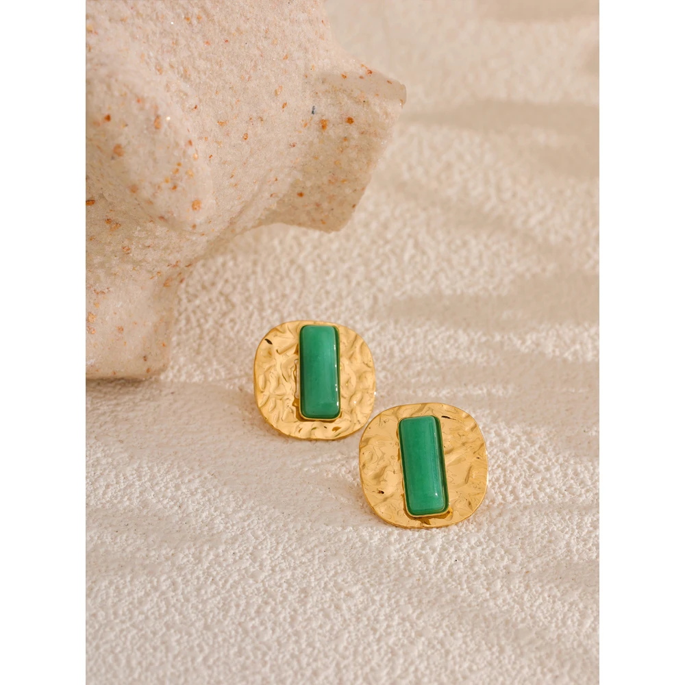 Boucles d'oreilles carrées en agate verte  | Juna - 1